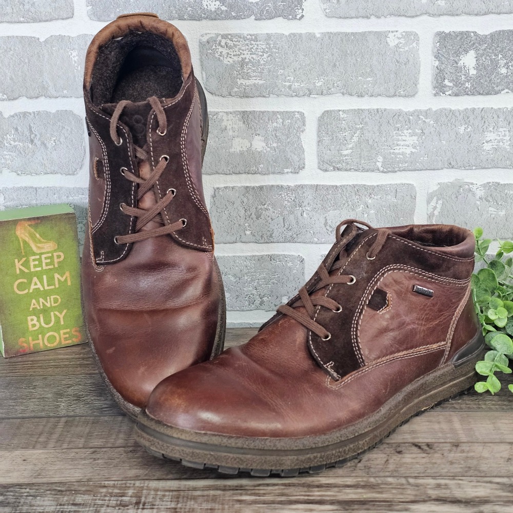 Josef Seibel TopDryTex Waterproof Leather Boots Mens EU 45 Brown Leather Lace Up